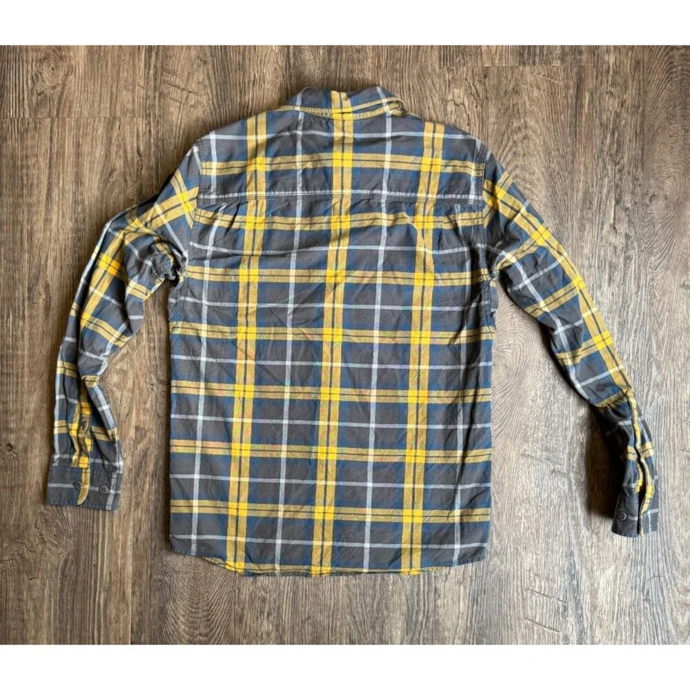 The North Face Men’s Small Plaid Button Down Long Sleeve Shirt Gray Blue Yellow